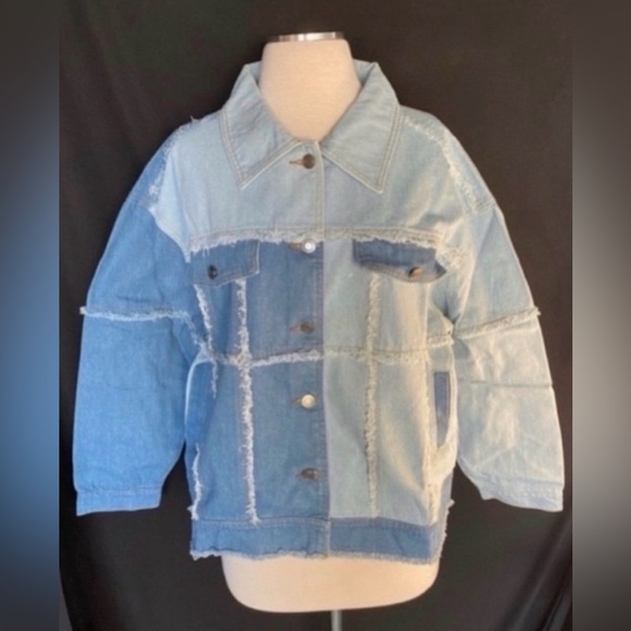 Oli & Hali Jackets & Blazers - Women’s Color Block Frayed Hem Denim Jacket Large